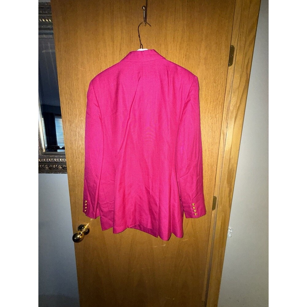 Womens 14 Double Breasted Pink Blazer Gold Crest Buttons Office Business Casual - Picture 7 of 8